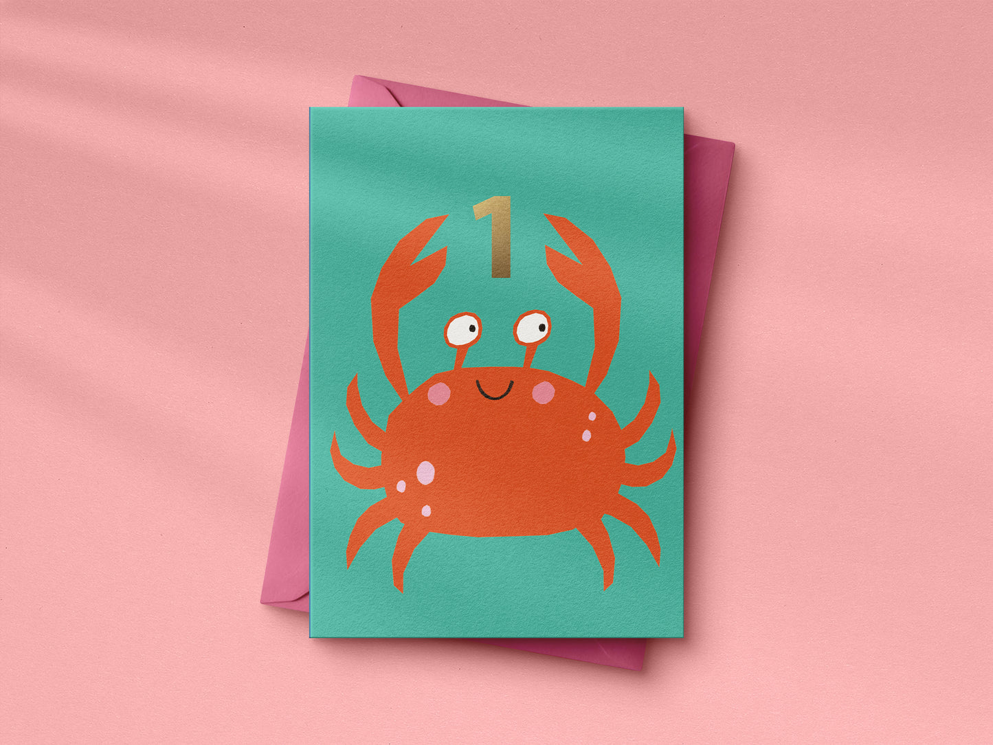 Cute Crab 1st Birthday hand foiled A6 greetings card