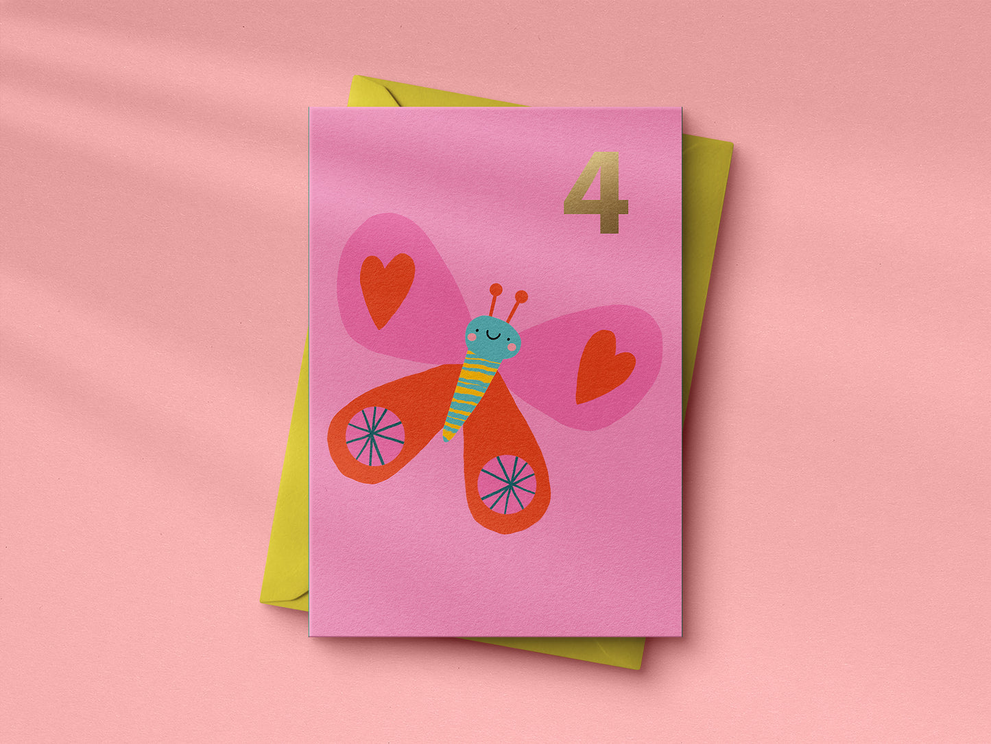 Cute Butterfly 4th Birthday hand foiled A6 greetings card