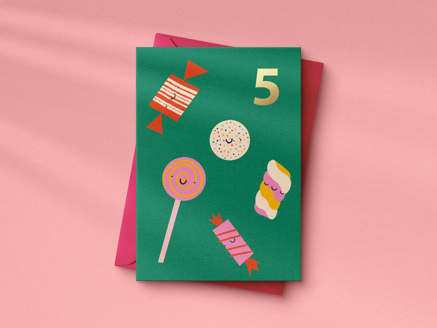 Sweets 5th Birthday hand foiled A6 greetings card