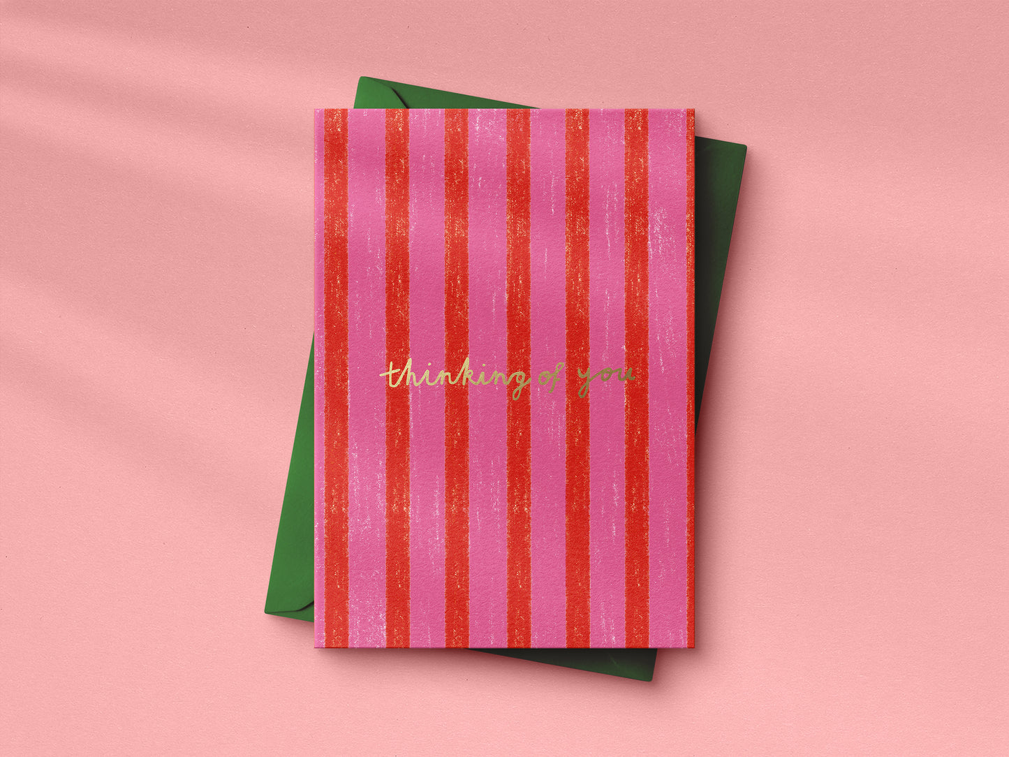 Red and Pink Striped Thinking of you hand foiled A6 greetings card