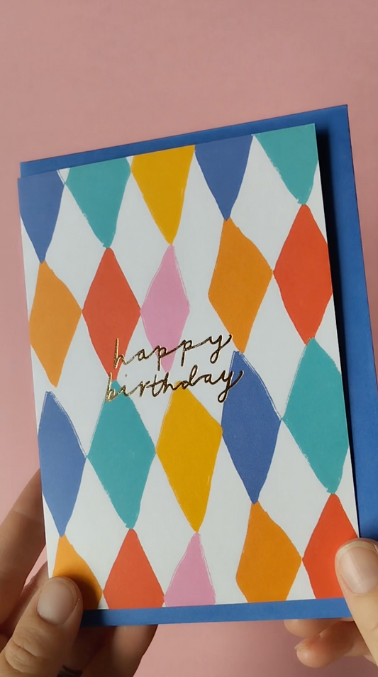 Coloured Diamond Birthday hand foiled A6 greetings card