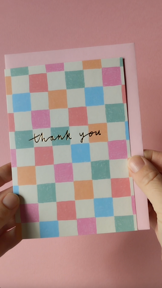 Pastel Check Thank you hand foiled A6 greetings card