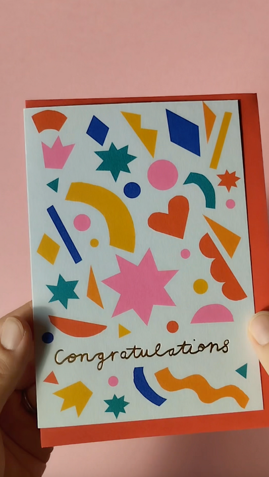 Confetti Burst Congratulations hand foiled A6 greetings card