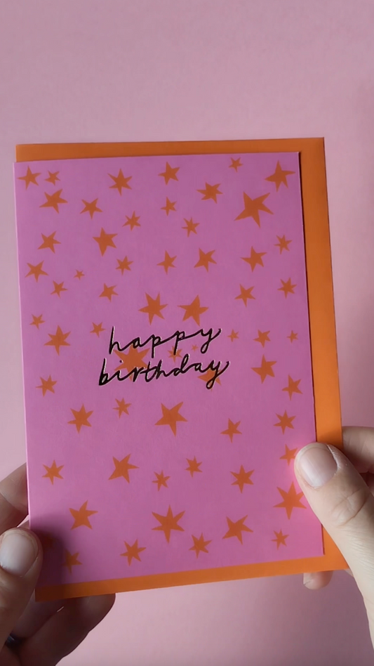 Orange stars Birthday hand foiled A6 greetings card
