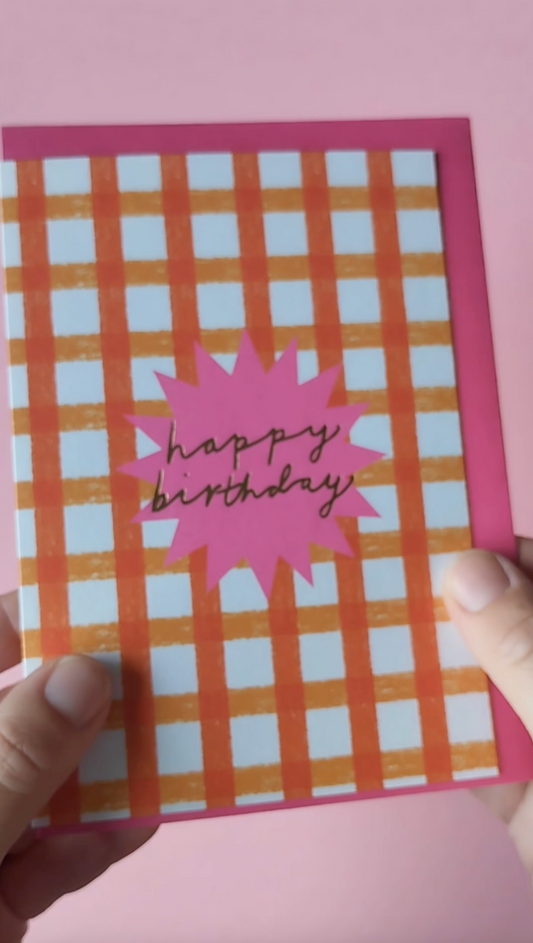 Orange Check Birthday hand foiled A6 greetings card