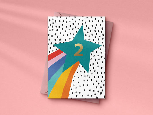 Rainbow Shooting Star hand foiled A6 greetings card (Ages 1-5)