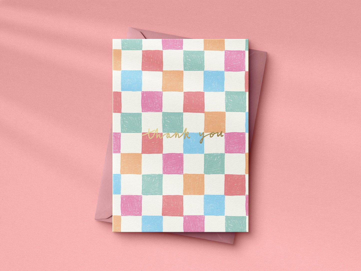 Pastel Check Thank you hand foiled A6 greetings card