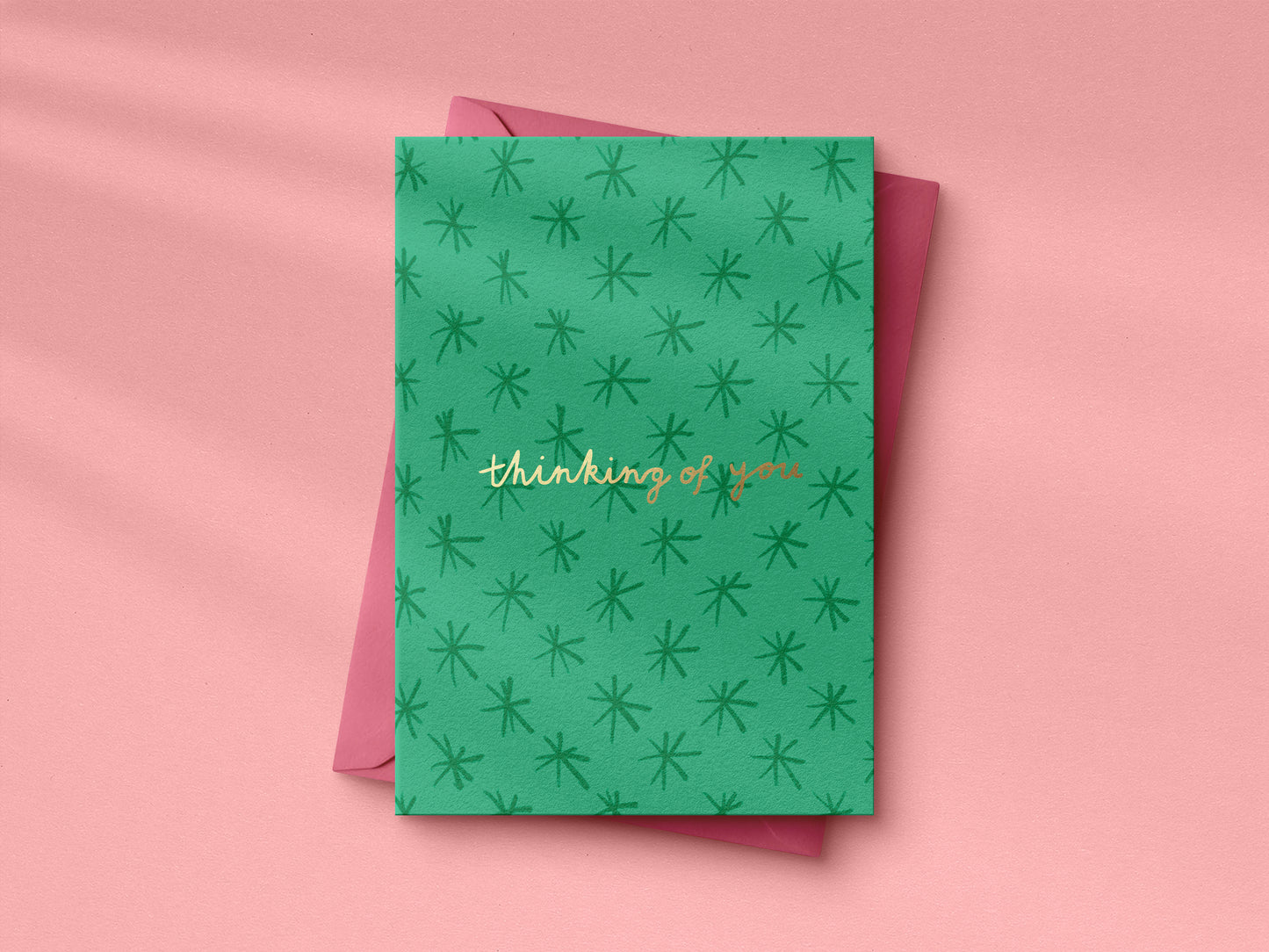 Green Stars Thinking of you hand foiled A6 greetings card