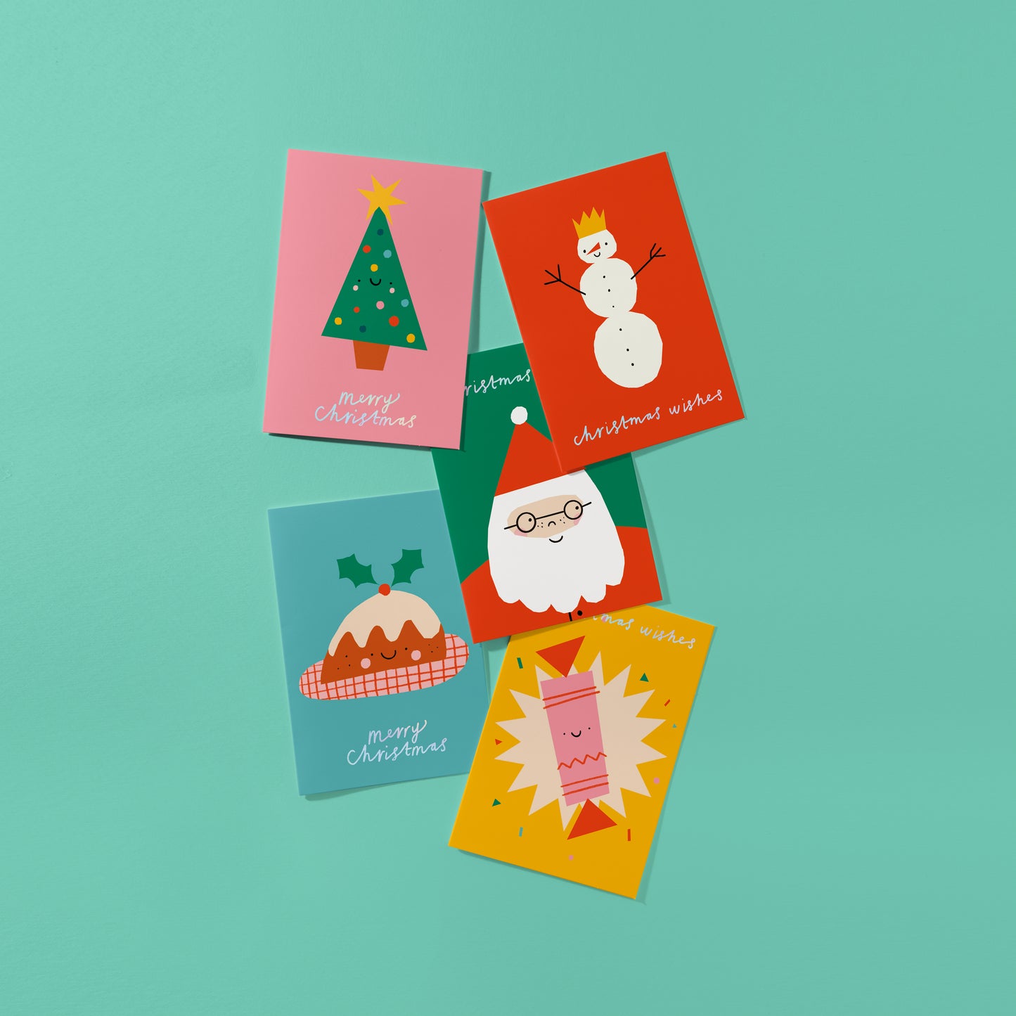 Set of 5 Fun Christmas hand foiled A6 greetings card