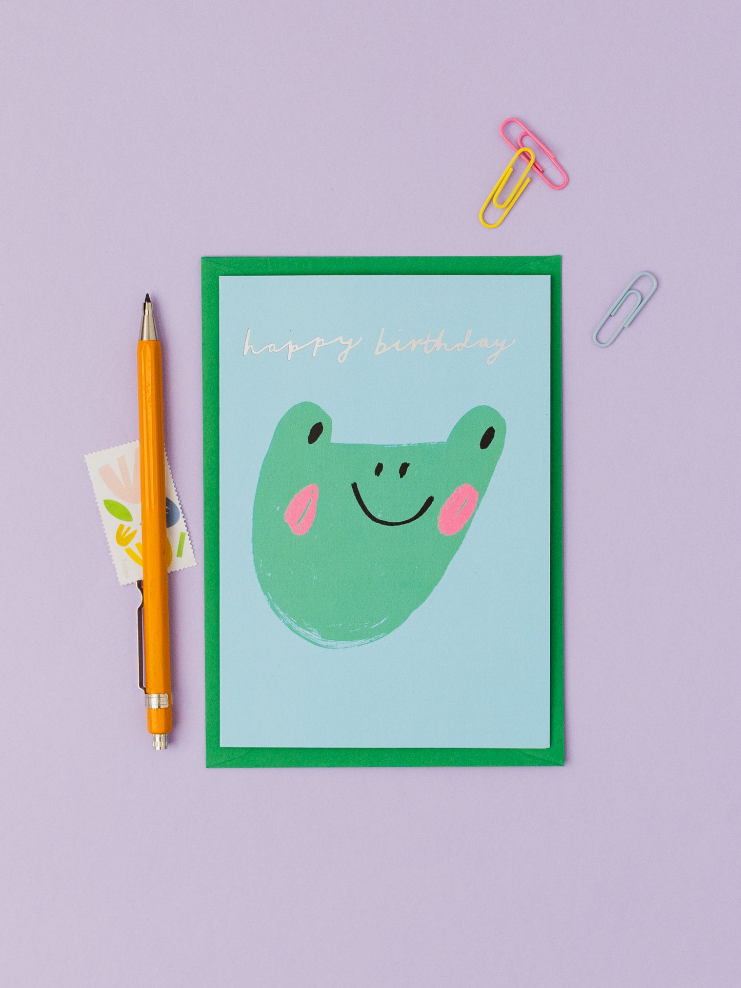 Froggy Holographic hand foiled A6 greetings card