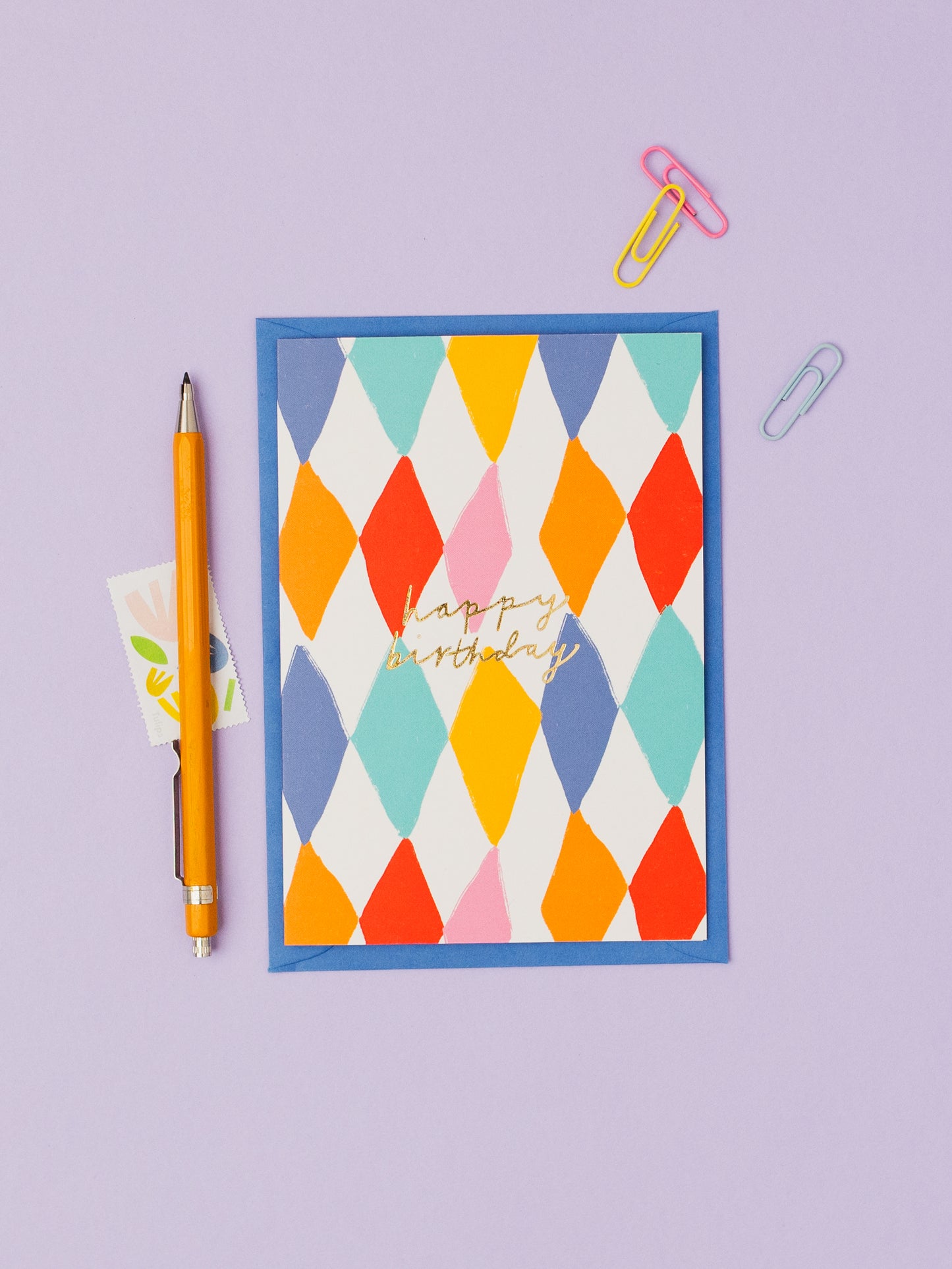 Coloured Diamond Birthday hand foiled A6 greetings card
