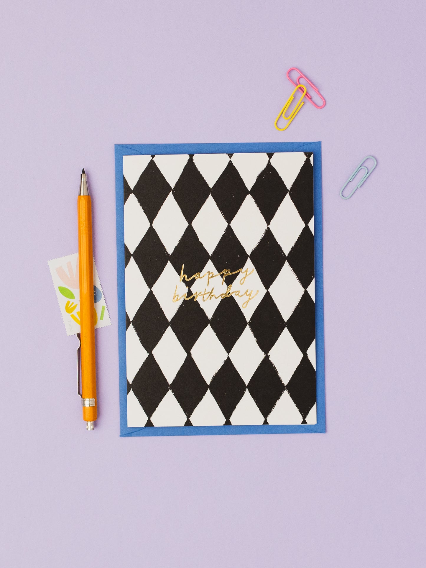 Black and White Diamond Birthday hand foiled A6 greetings card