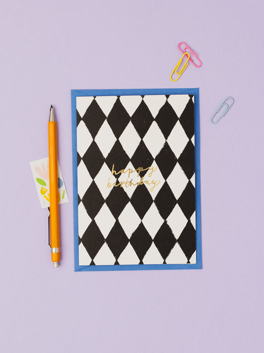 Black and White Diamond Birthday hand foiled A6 greetings card