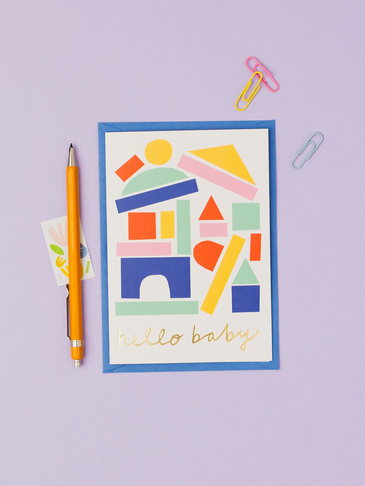 Baby Blocks Hello Baby hand foiled A6 greetings card