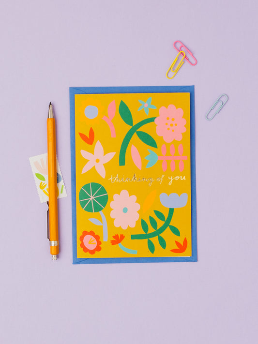 Flowers Thinking of you hand foiled A6 greetings card