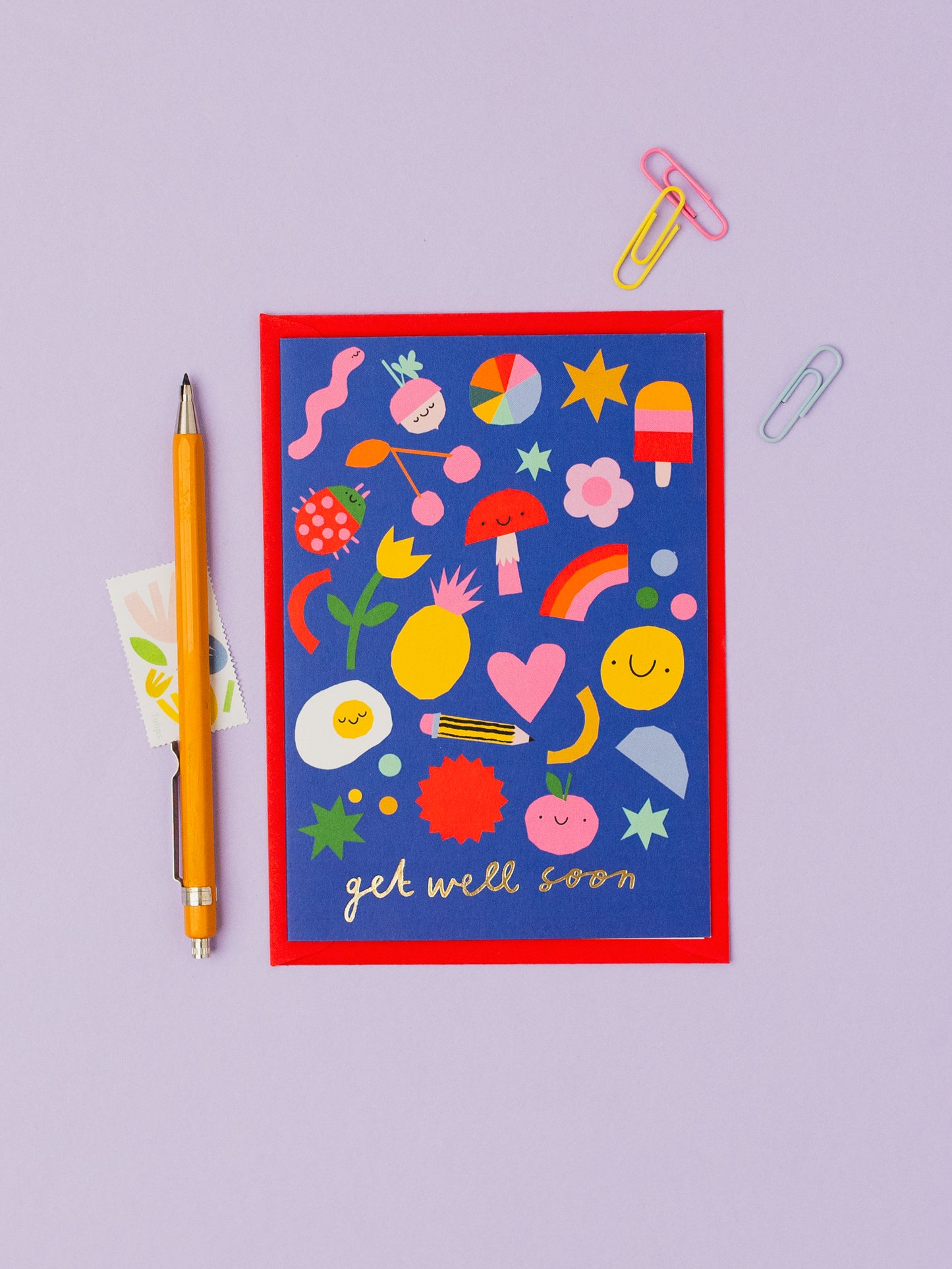 Pick 'n' Mix Get Well Soon hand foiled A6 greetings card