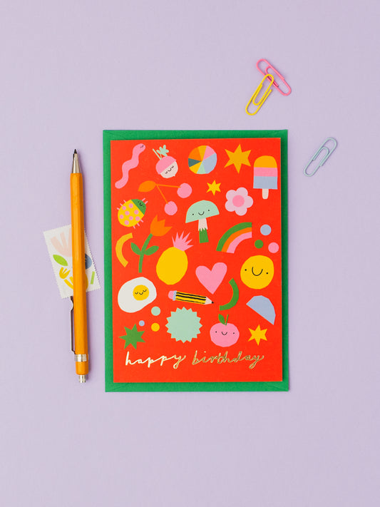 Fun Happy Birthday hand foiled A6 greetings card