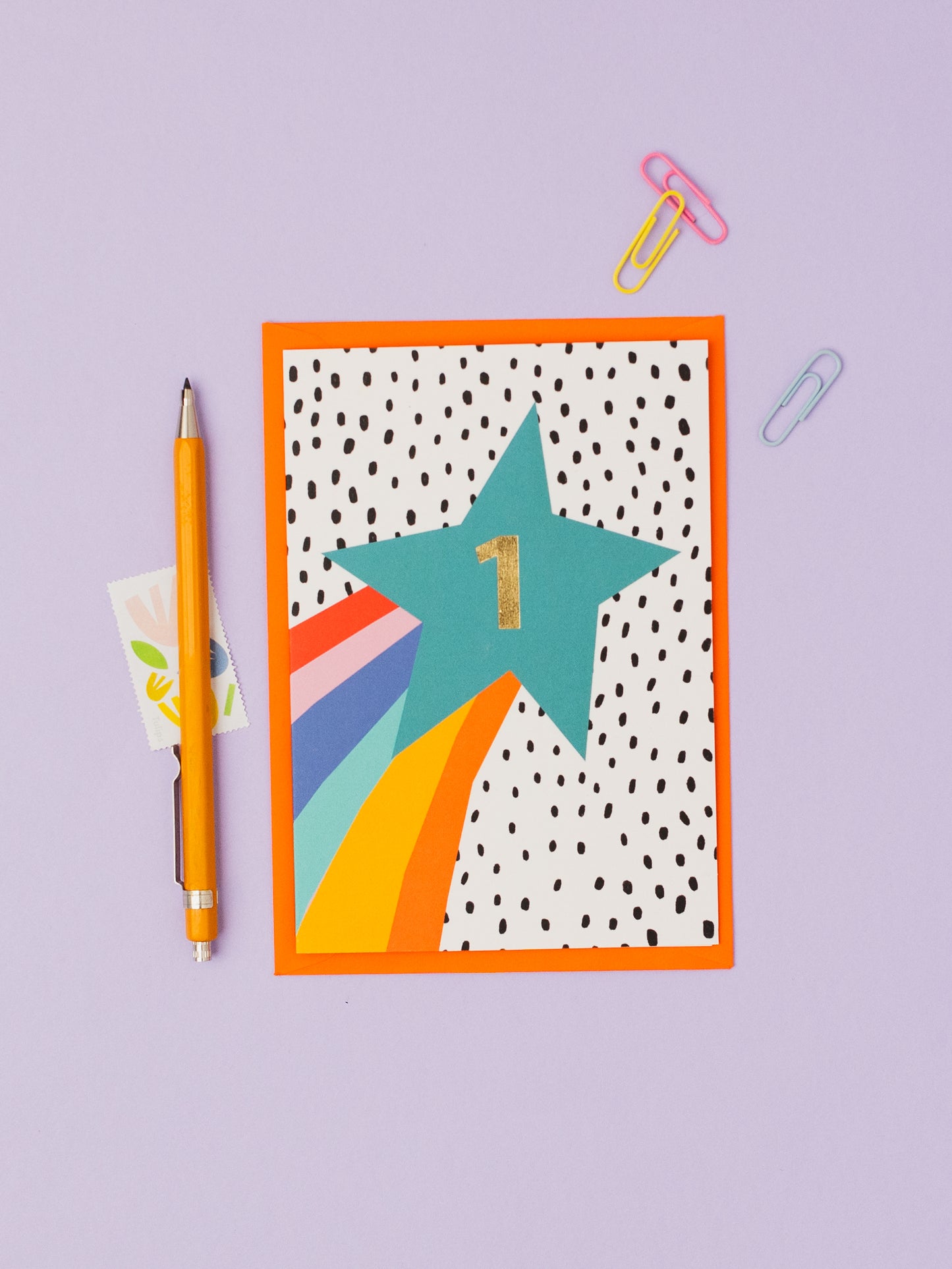 Rainbow Shooting Star hand foiled A6 greetings card (Ages 1-5)