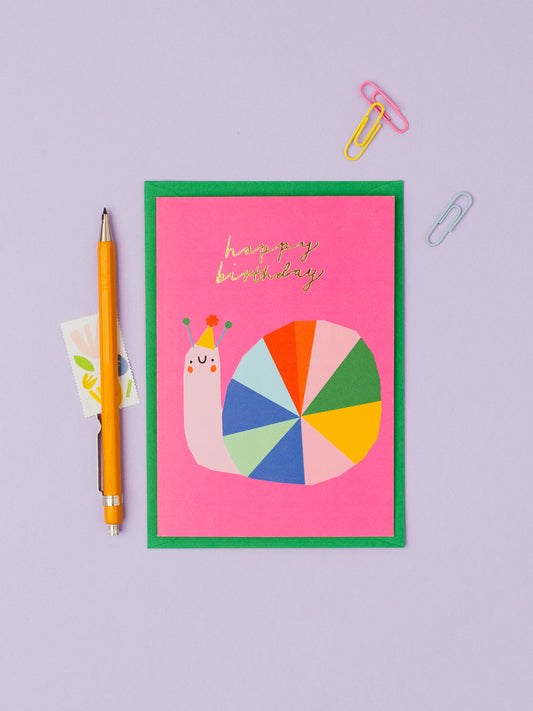 Snail Gold hand foiled A6 greetings card