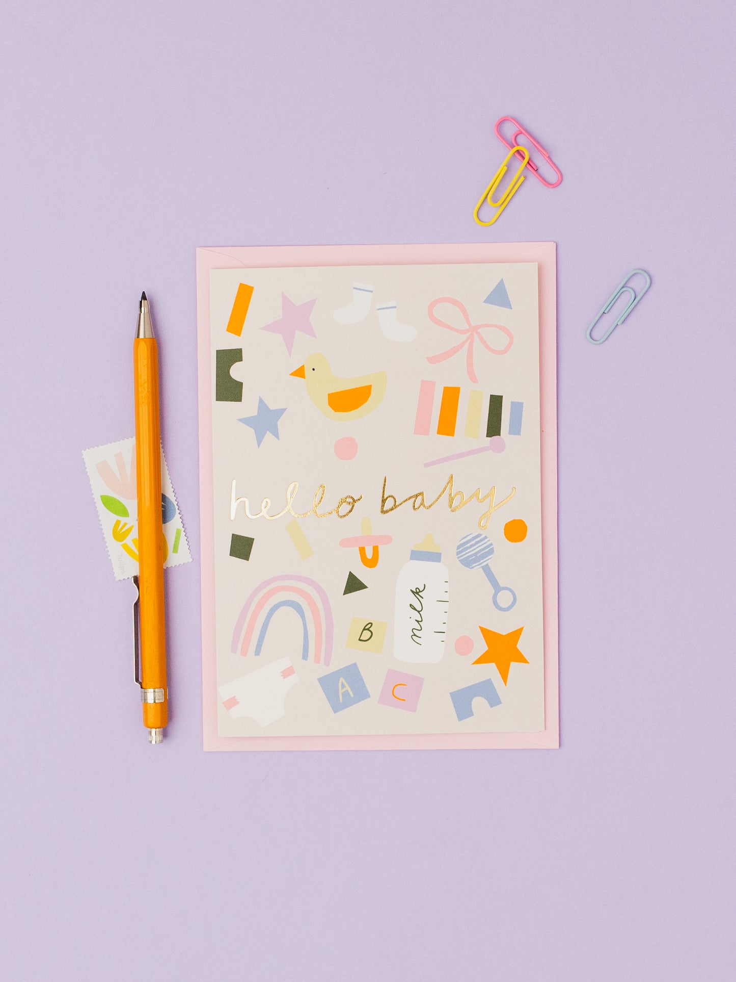 Baby Bits Hello Baby hand foiled A6 greetings card