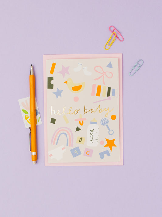 Baby Bits Hello Baby hand foiled A6 greetings card