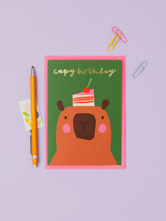Capy Birthday hand foiled A6 greetings card