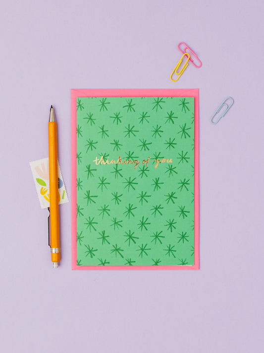 Green Stars Thinking of you hand foiled A6 greetings card