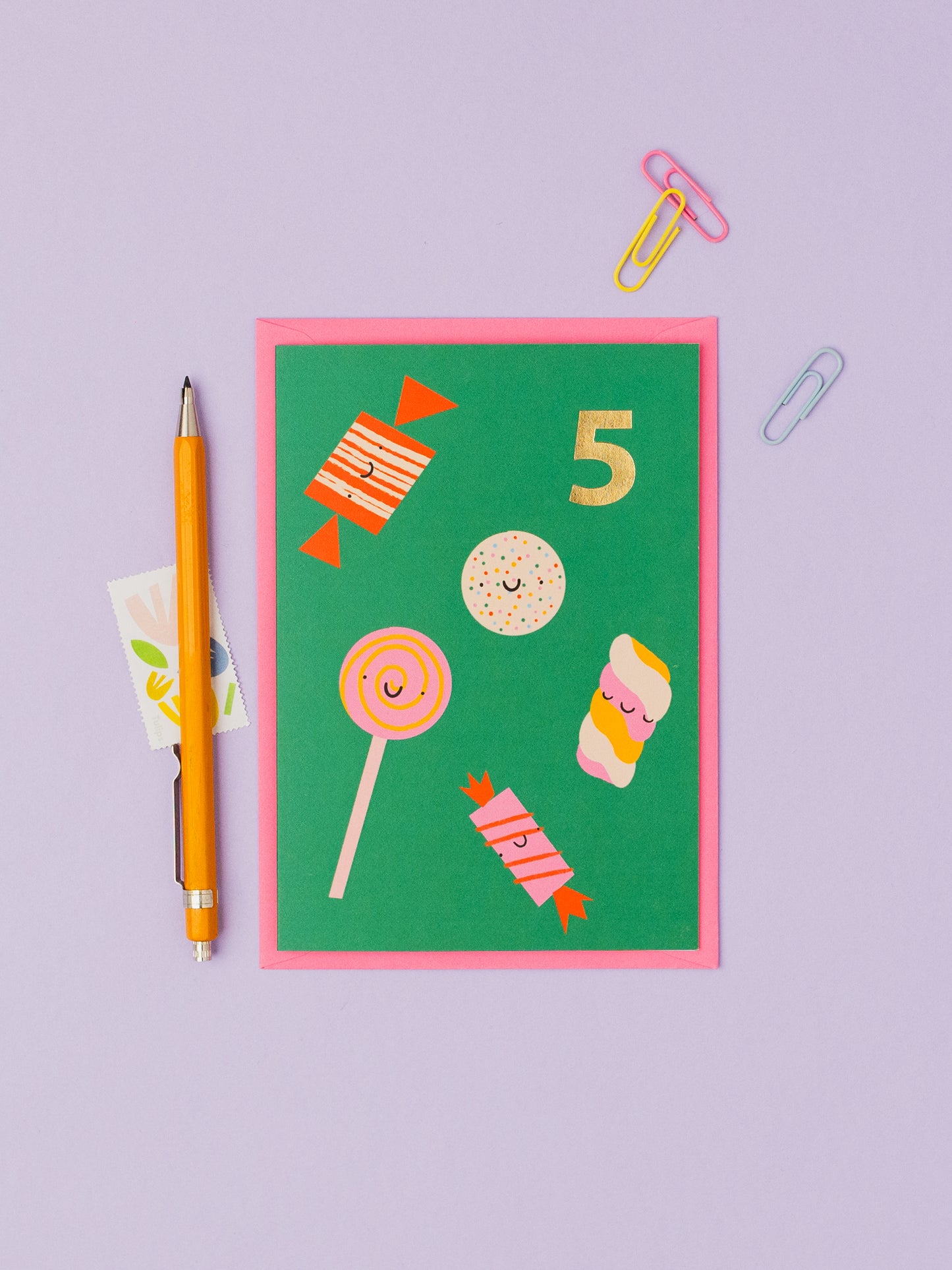 Sweets 5th Birthday hand foiled A6 greetings card
