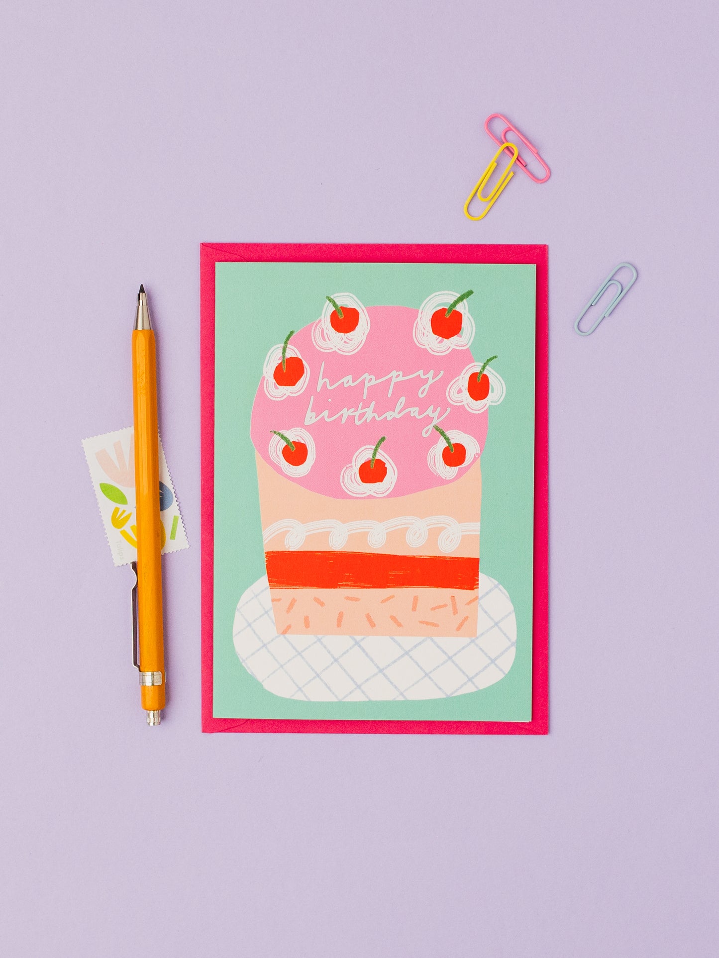 Birthday cake Holographic hand foiled A6 greetings card