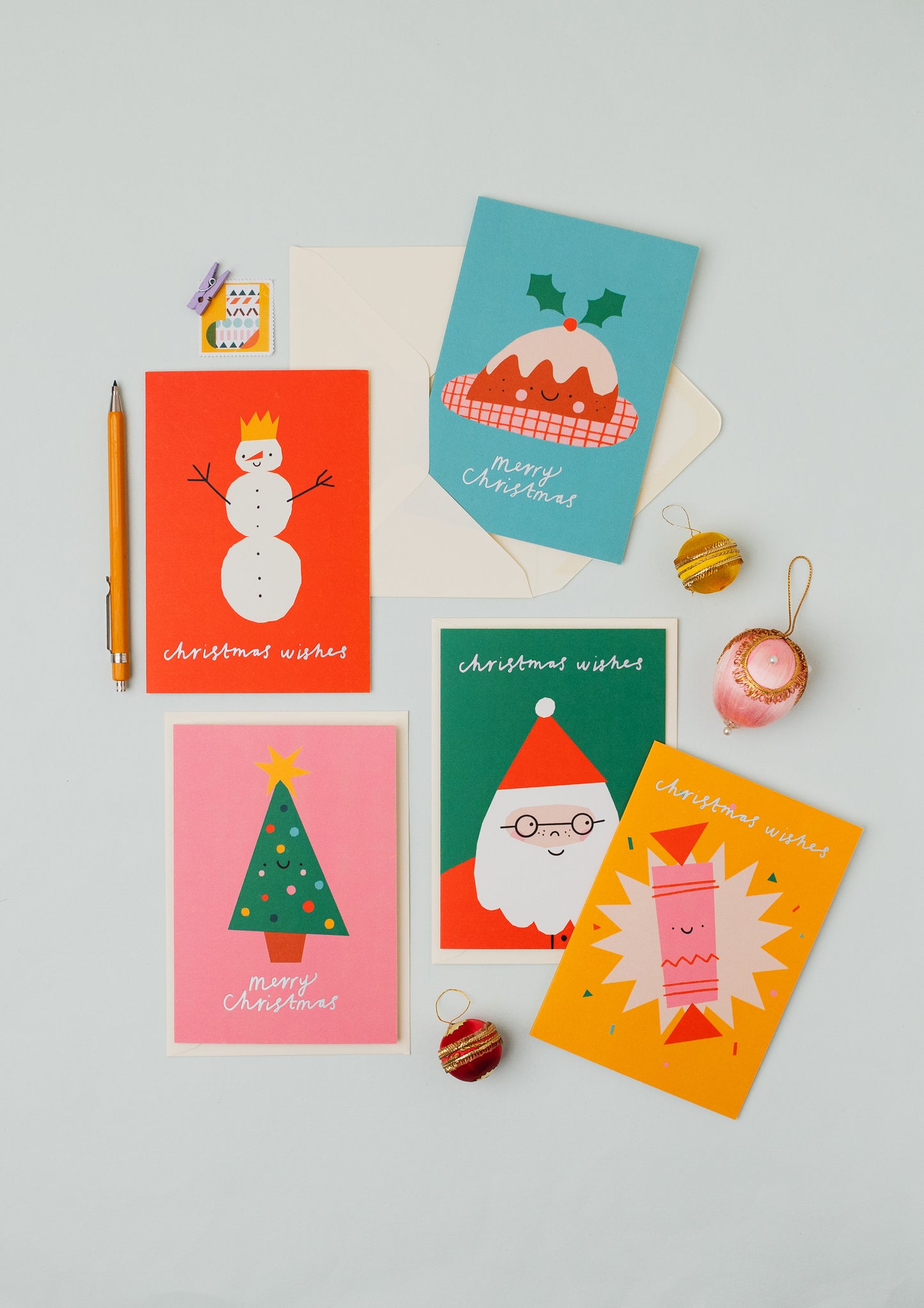 Set of 5 Fun Christmas hand foiled A6 greetings card