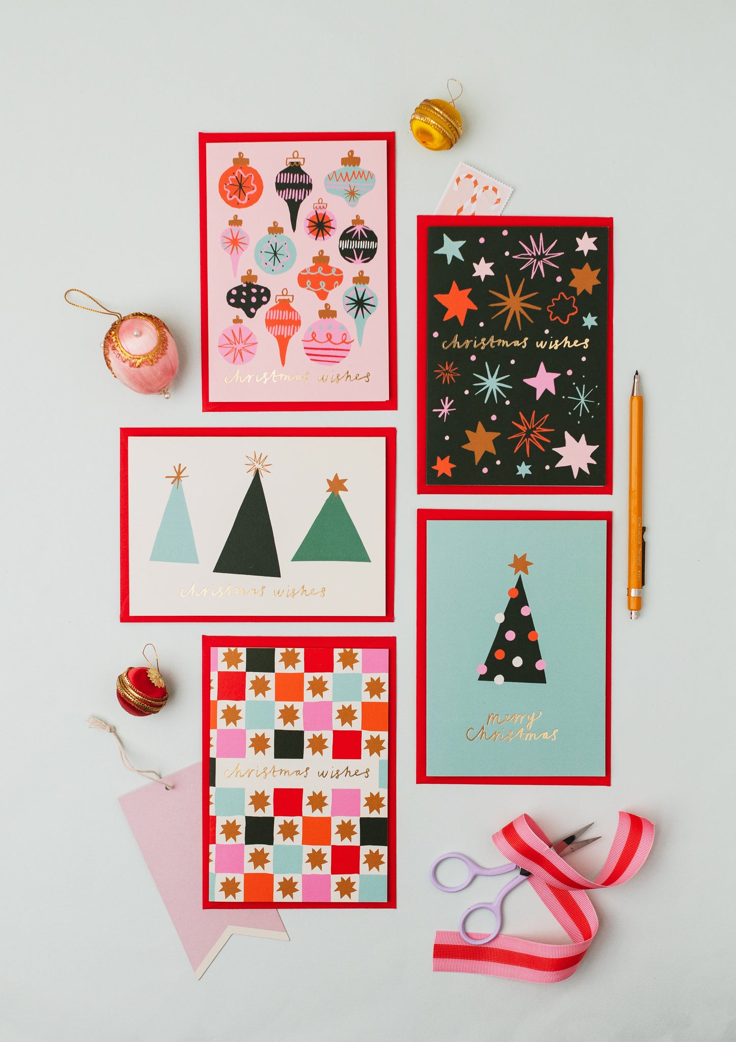 Set of 5 Christmas hand foiled A6 greetings card