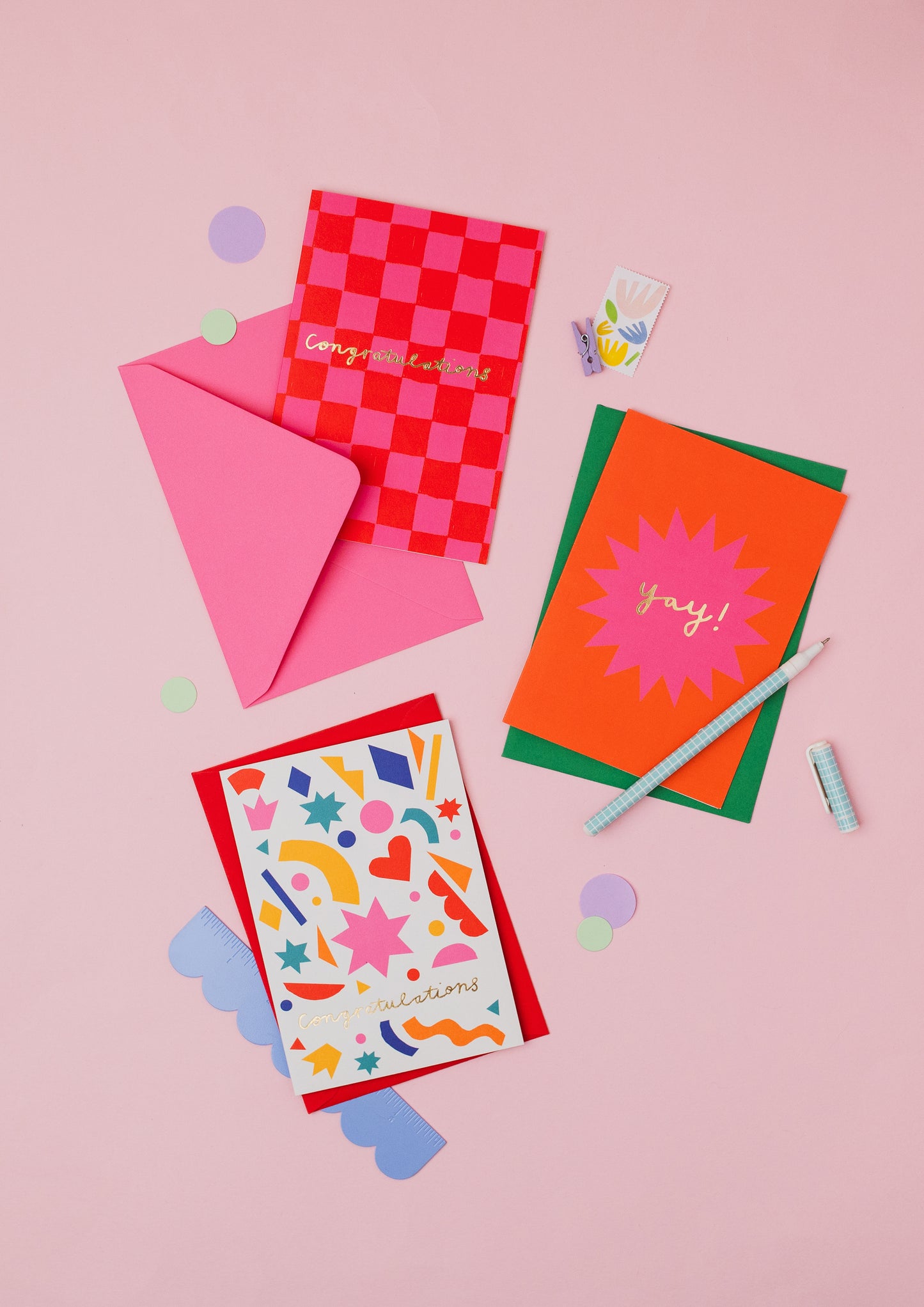 Pink YAY hand foiled A6 greetings card