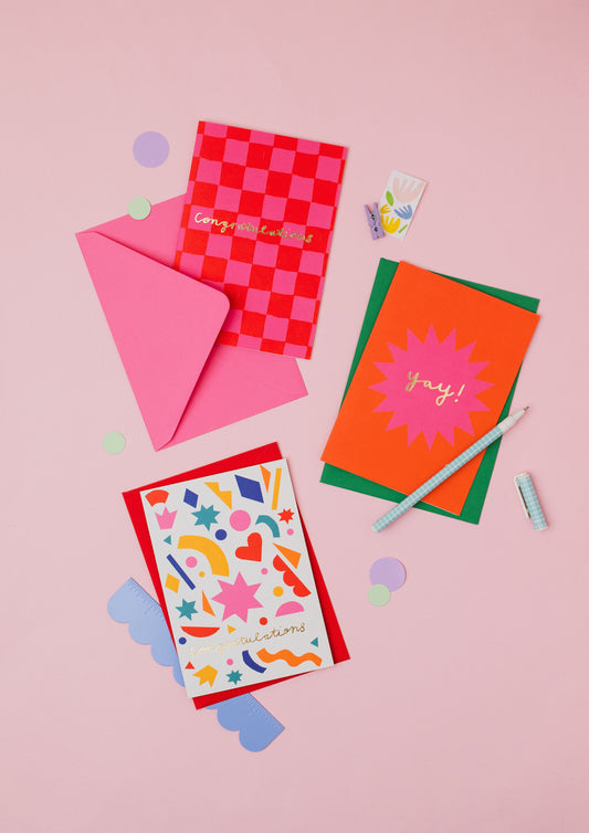 Pink Check Congratulations hand foiled A6 greetings card