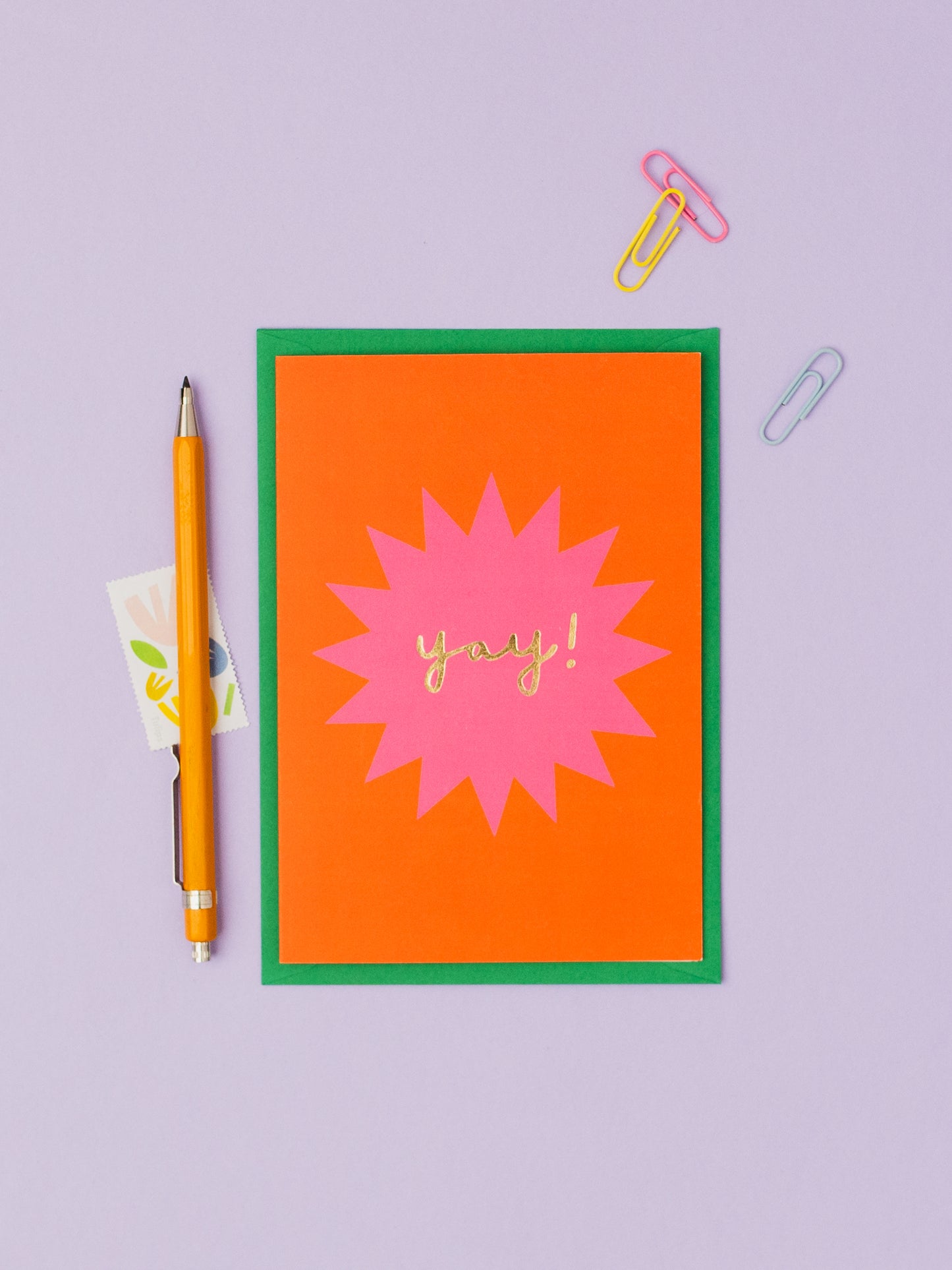 Pink YAY hand foiled A6 greetings card