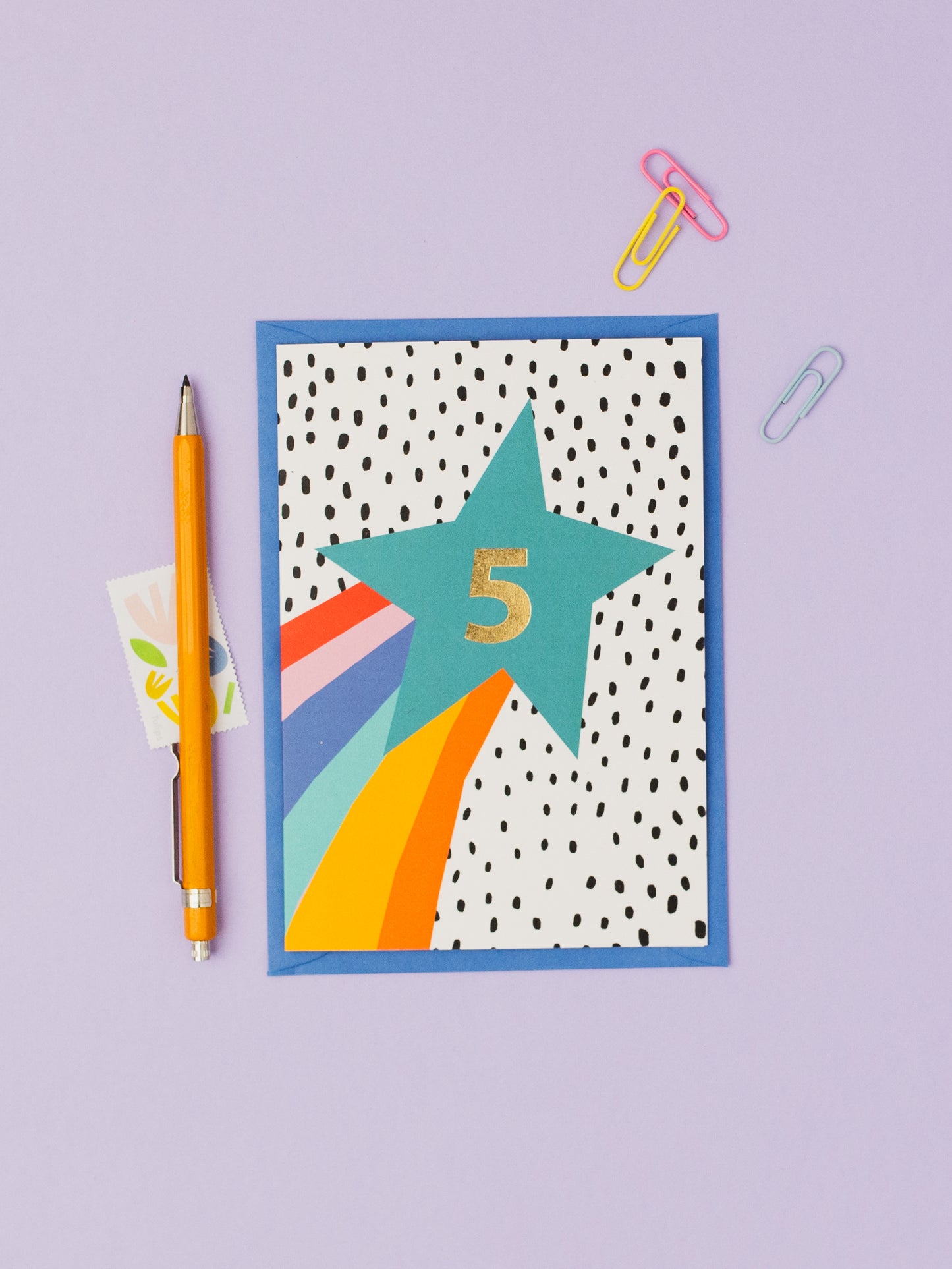 Rainbow Shooting Star hand foiled A6 greetings card (Ages 1-5)