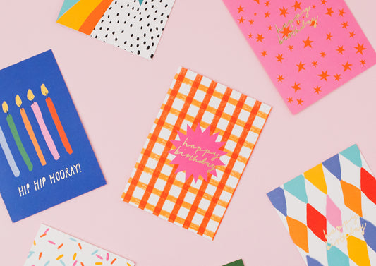 Orange stars Birthday hand foiled A6 greetings card