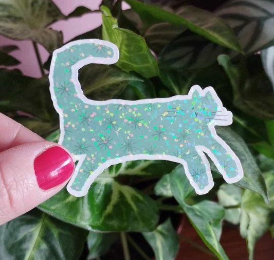 Green Cat Sparkly Sticker (Super Seconds sale)