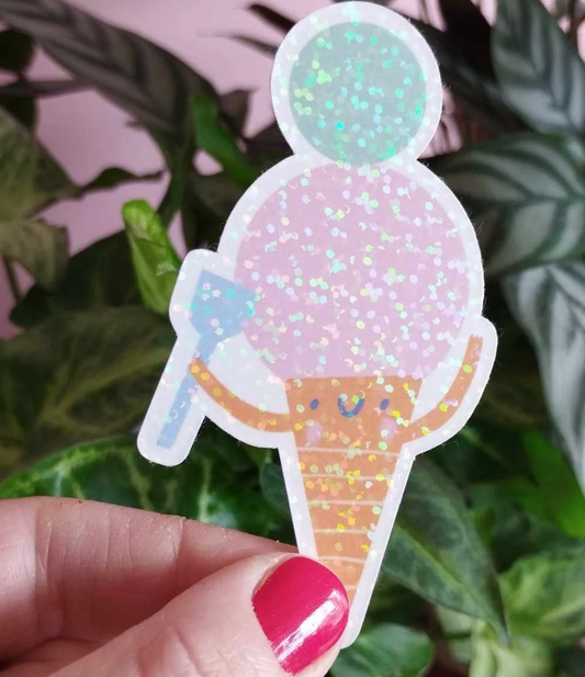 Cute Ice cream and spoon Sparkly Sticker (Super Seconds sale)