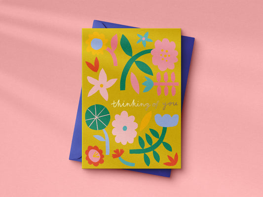 Flowers Thinking of you hand foiled A6 greetings card