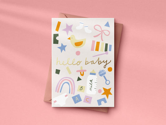 Baby Bits Hello Baby hand foiled A6 greetings card