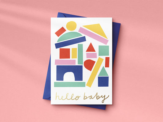 Baby Blocks Hello Baby hand foiled A6 greetings card