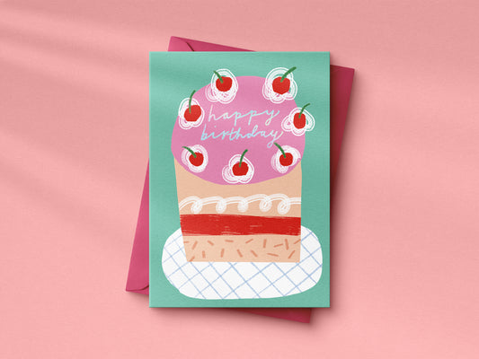 Birthday cake Holographic hand foiled A6 greetings card