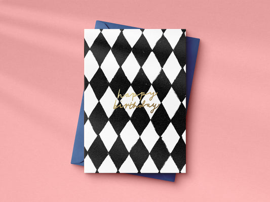 Black and White Diamond Birthday hand foiled A6 greetings card