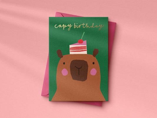 Capy Birthday hand foiled A6 greetings card