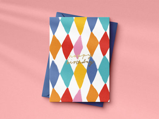 Coloured Diamond Birthday hand foiled A6 greetings card