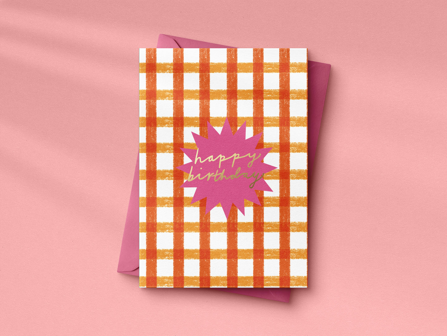 Orange Check Birthday hand foiled A6 greetings card