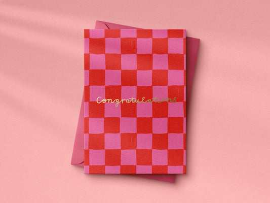 Pink Check Congratulations hand foiled A6 greetings card