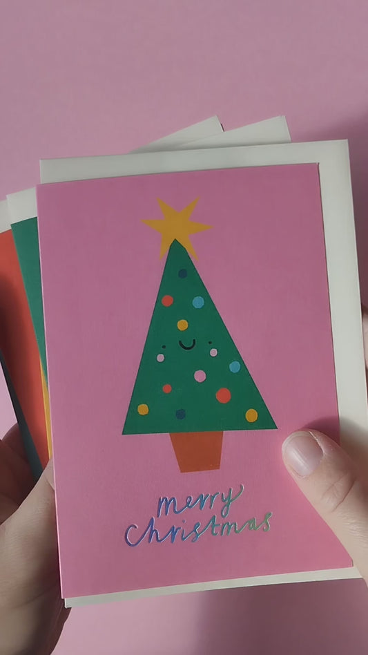 Set of 5 Fun Christmas hand foiled A6 greetings card