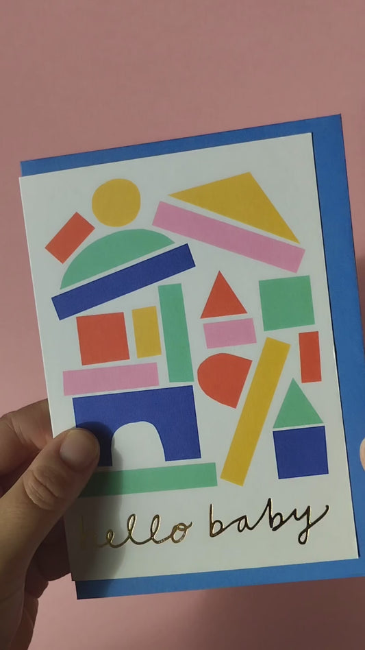 Baby Blocks Hello Baby hand foiled A6 greetings card