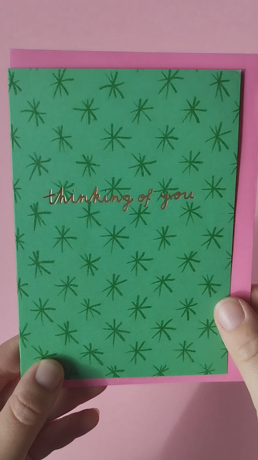 Green Stars Thinking of you hand foiled A6 greetings card